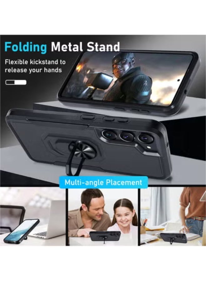 Samsung Galaxy S23 Plus Case,Heavy Duty Shockproof Full Body Protective Cover Built in Rotatable Metal Ring Holder Kickstand,Black Matte - Image 2